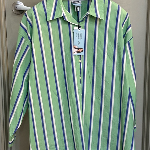 Future Collective Tops - Women’s Striped Green and Blue XXL Long Sleeve Shirt in soft, lightweight cotton